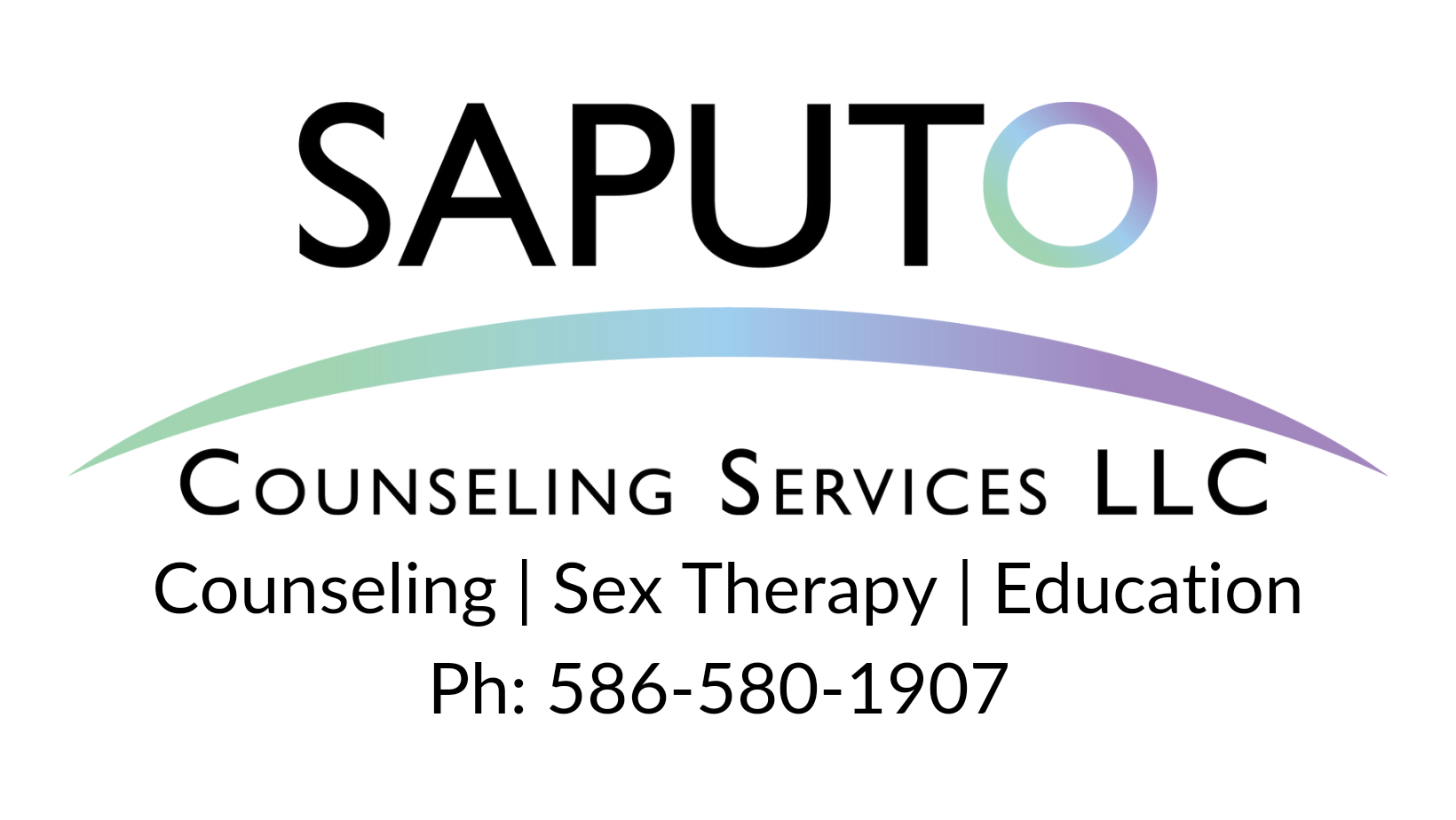 saputo counseling logo colored arch under name with details of counseling sex therapy and education being offered